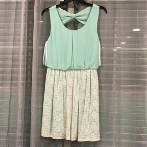 Chiffon and lace seafoam and off white dress.